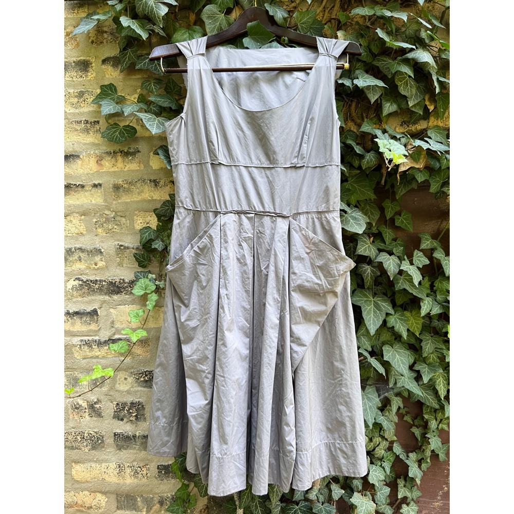 PRADA Vintage Grey Bubble Cocoon Pleated Dress Architectural Cargo Pockets Sz 12
